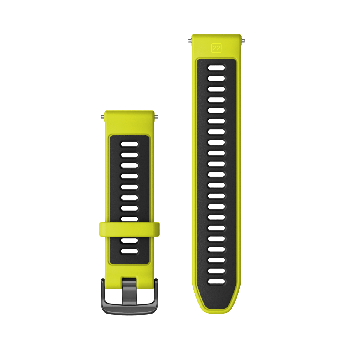 Correas para reloj Garmin Forerunner (22 mm) en amarillo intenso y negro con herrajes en tono pizarra