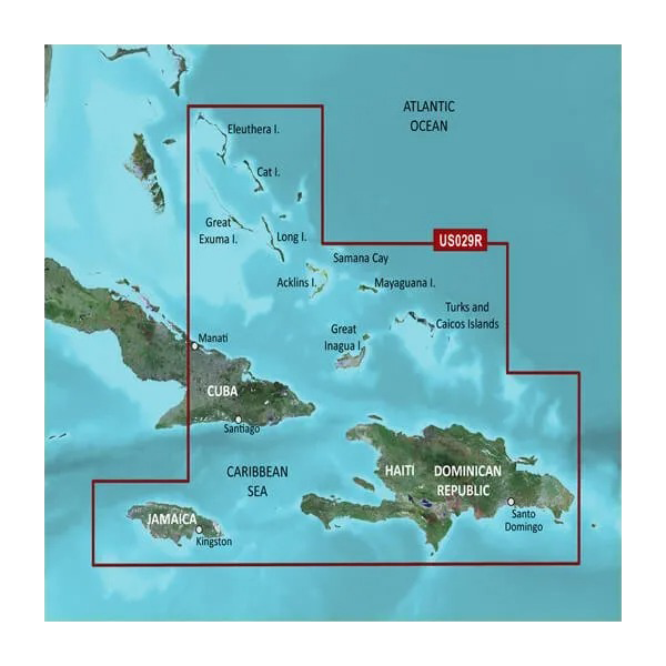 Cartas costeras del sur de Bahamas de Garmin BlueChart g3 Vision | VUS029R | microSD/SD