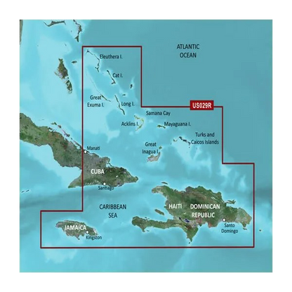 Cartas costeras del sur de Bahamas de Garmin BlueChart g3 Vision | VUS029R | microSD/SD