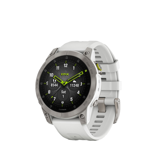 Garmin epix (Gen 2), White Titanium, Premium Adventure GPS Smartwatch with Maps and Built-in Flashlight (010-02582-20)