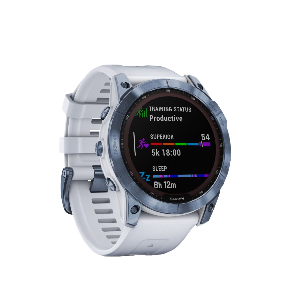 Garmin Fenix ​​7x Sapphire Solar - Titanio DLC azul mineral con correa de piedra blanca (010-02541-14)