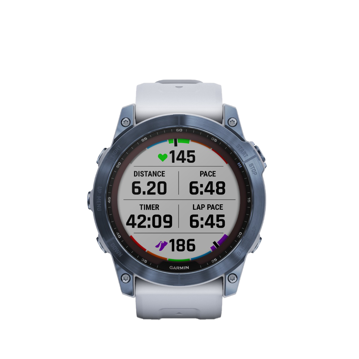 Garmin Fenix ​​7x Sapphire Solar - Titanio DLC azul mineral con correa de piedra blanca (010-02541-14)