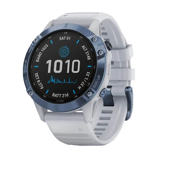 Garmin Fenix ​​6 Pro Solar - Azul mineral con correa de color blanco (010-02410-18)