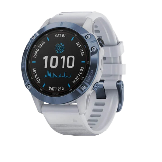 Garmin Fenix ​​6 Pro Solar - Azul mineral con correa de color blanco (010-02410-18)