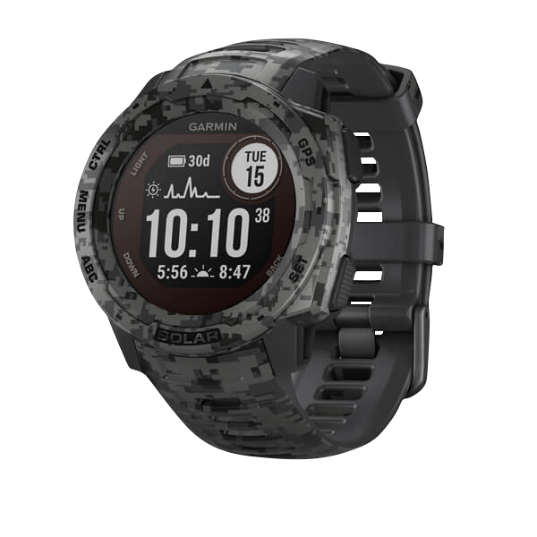 Reloj inteligente resistente con GPS Garmin Instinct Solar, camuflaje grafito (reacondicionado certificado por Garmin)