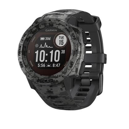 Reloj inteligente resistente con GPS Garmin Instinct Solar, camuflaje grafito (reacondicionado certificado por Garmin)