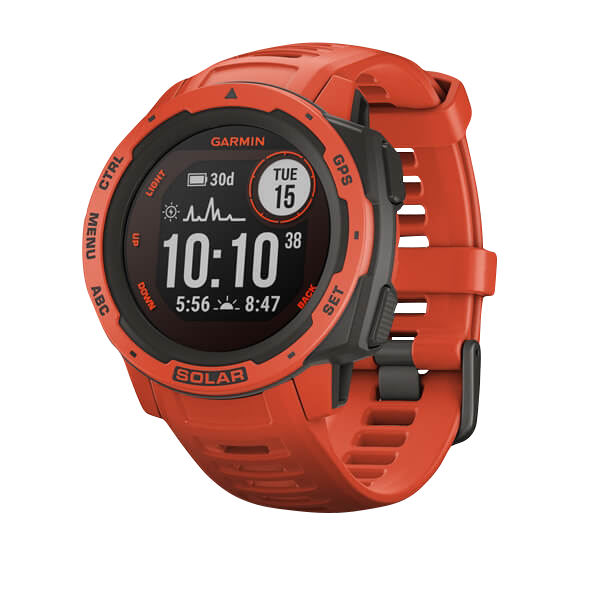 Reloj inteligente resistente con GPS Garmin Instinct Solar, color rojo fuego (reacondicionado certificado por Garmin)