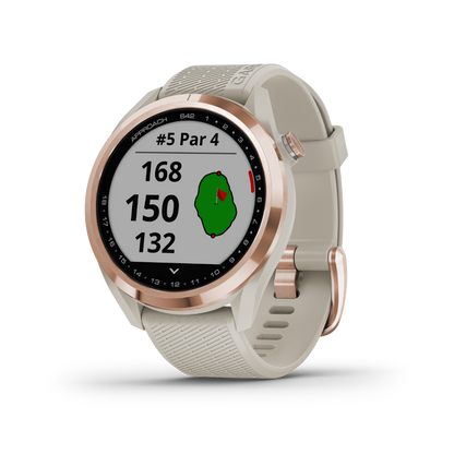 Garmin Approach S42, oro rosa con correa color arena claro, reloj inteligente con GPS para golf y telémetro (010-02572-12)