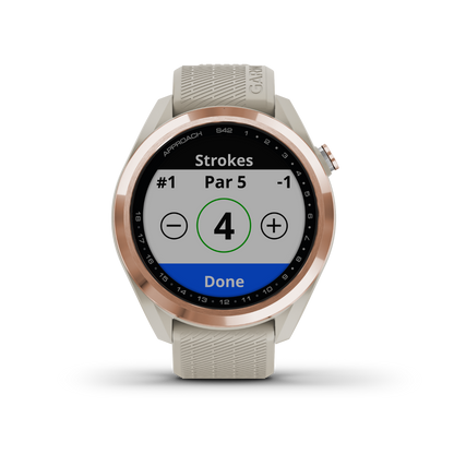 Garmin Approach S42, oro rosa con correa color arena claro, reloj inteligente con GPS para golf y telémetro (010-02572-12)