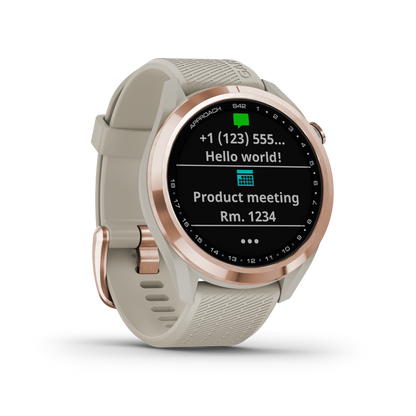 Garmin Approach S42, oro rosa con correa color arena claro, reloj inteligente con GPS para golf y telémetro (010-02572-12)