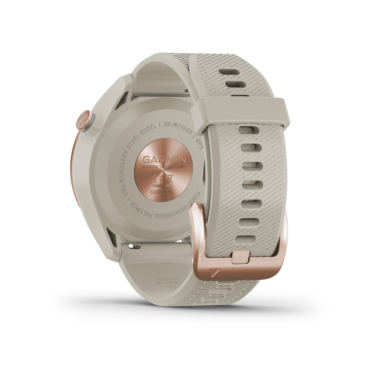 Garmin Approach S42, oro rosa con correa color arena claro, reloj inteligente con GPS para golf y telémetro (010-02572-12)