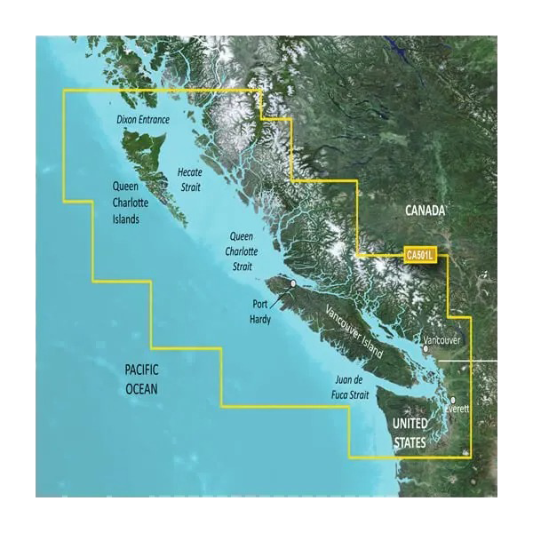 Cartas de Garmin Canadá, de Puget Sound a Dixon Entrance BlueChart g3 Vision | VCA501L | microSD/SD (010-C0701-00)