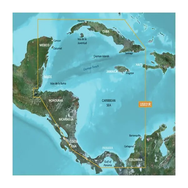 Cartas de la costa suroeste del Caribe de Garmin BlueChart g3 Vision | VUS031R | microSD/SD (010-C0732-00)