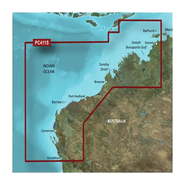 Garmin Australia, Geraldton to Darwin Coastal Charts BlueChart g3 | HXPC411S | microSD/SD (010-C0869-20)