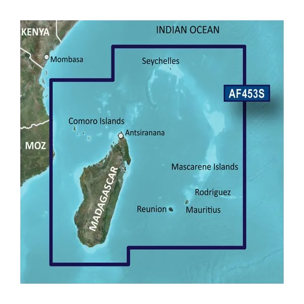 Garmin Indian Ocean, Mascarene Plateau and Madagascar Charts BlueChart g3 Vision | VAF453S | microSD/SD