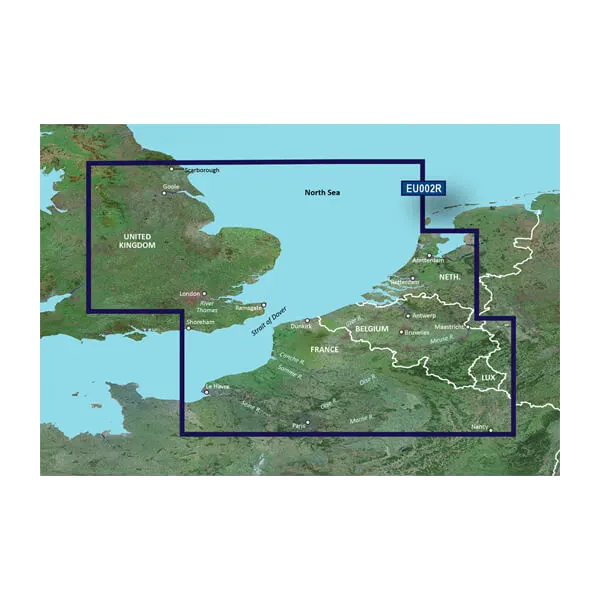 Cartas Garmin de Gran Bretaña Sudeste a Bélgica y Luxemburgo BlueChart g3 Vision | VEU002R | microSD/SD