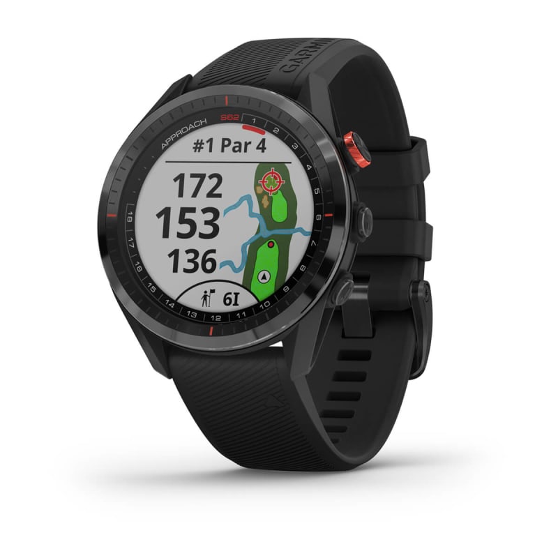 Garmin Approach S62 con bisel de cerámica negro y correa de silicona negra (reacondicionado certificado por Garmin)