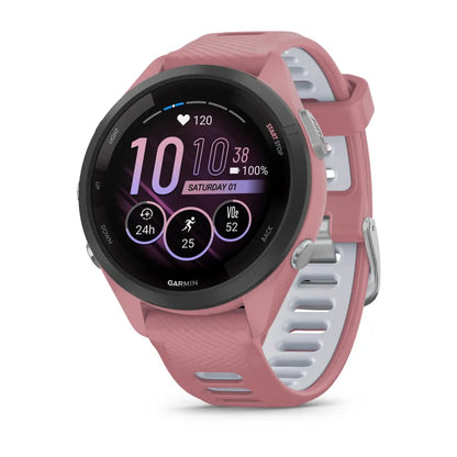 Garmin Forerunner 265S, bisel negro de 42 mm con caja rosa claro y correa de silicona rosa claro/Whitestone (010-02810-05)