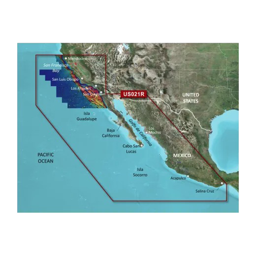 Garmin U.S., Mendocino, CA to Salina Cruz, MX Coastal Charts BlueChart g3 Vision | VUS021R | microSD/SD