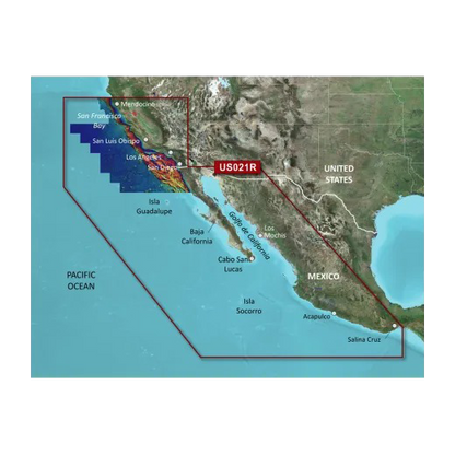 Cartas costeras de Garmin de EE. UU., Mendocino, CA a Salina Cruz, MX BlueChart g3 | HXUS021R | microSD/SD