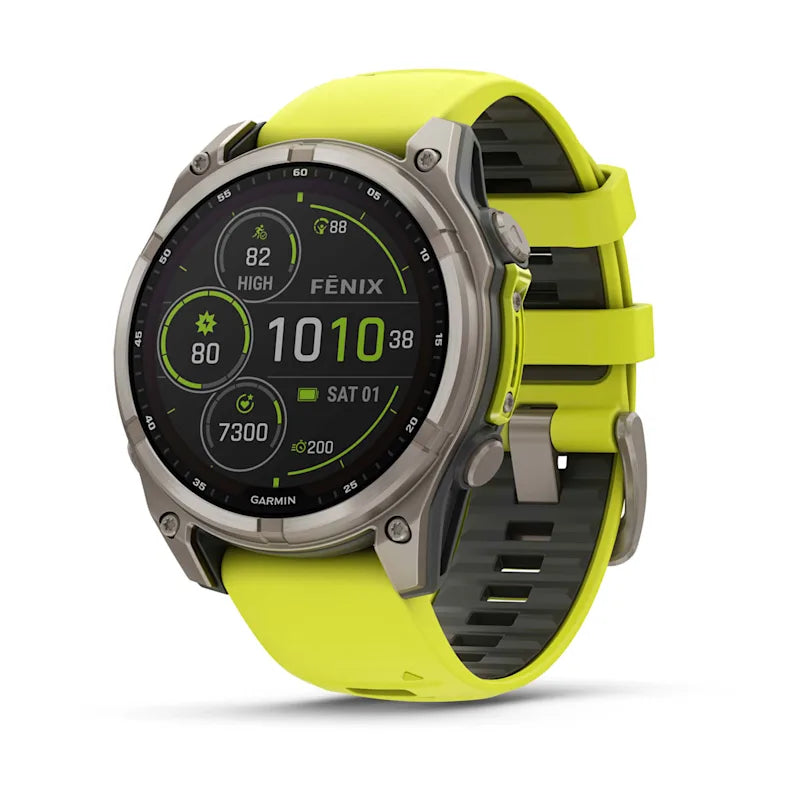 Garmin Fenix ​​8, 47 mm AMOLED, correa de silicona de titanio con zafiro solar y amarillo grafito (010-02906-20)