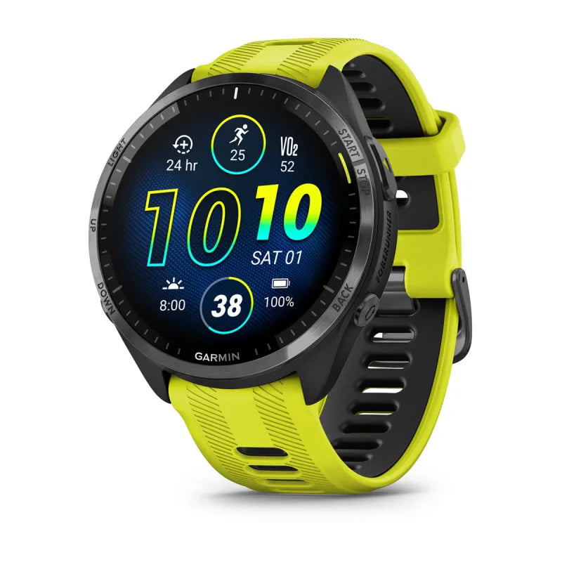 Garmin Forerunner 965, Carbon Gray DLC Titanium Bezel with Black Case and Amp Yellow/Black Silicone Band (010-02809-02)