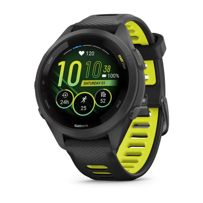 Garmin Forerunner 265S, 42 mm Black Bezel and Case with Black/Amp Yellow Silicone Band (010-02810-03)