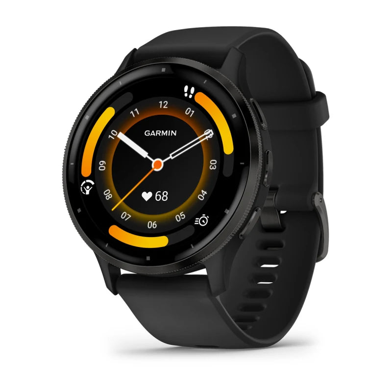 Garmin Venu 3, bisel de acero inoxidable en color pizarra de 45 mm con caja negra y correa de silicona (010-02784-01)