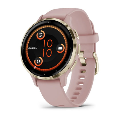 Garmin Venu 3S, bisel de acero inoxidable dorado suave de 41 mm con caja color rosa polvoriento y correa de silicona (010-02785-03)