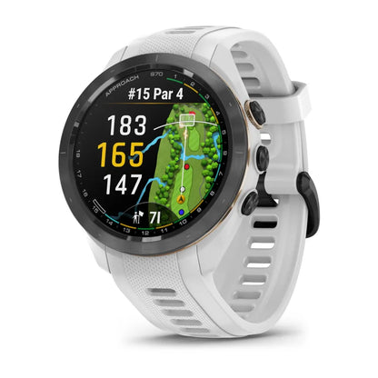 Garmin Approach S70, bisel de cerámica negro/melocotón de 42 mm con correa de silicona blanca (010-02746-00)