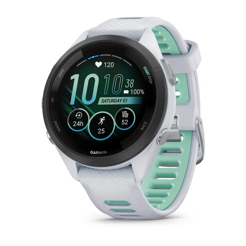 Garmin Forerunner 265S, 42 mm Black Bezel with Whitestone Case and Whitestone/Neo Tropic Silicone Band (010-02810-04)