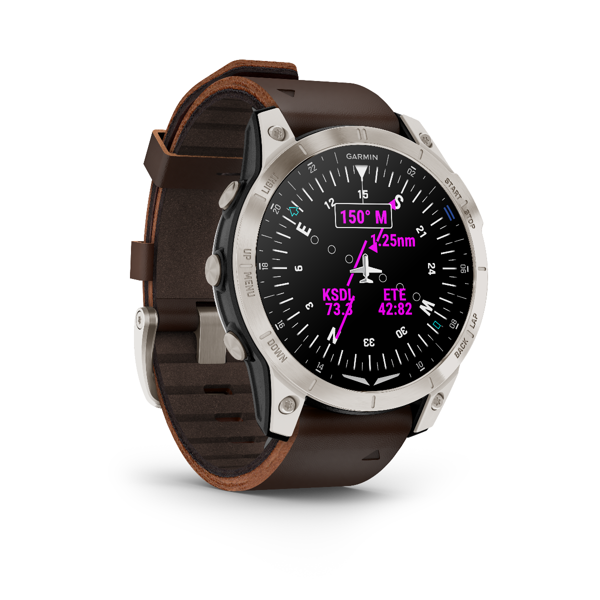 Garmin D2 Mach 1, Oxford Brown Leather Band, GPS Aviation Smartwatch for Pilots (010-02582-54)