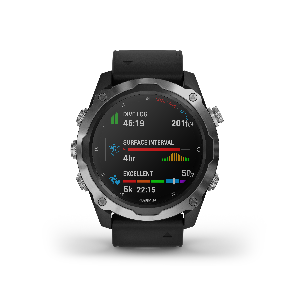 Garmin Descent Mk2, acero inoxidable con correa negra, reloj inteligente náutico para buceadores (010-02132-00)