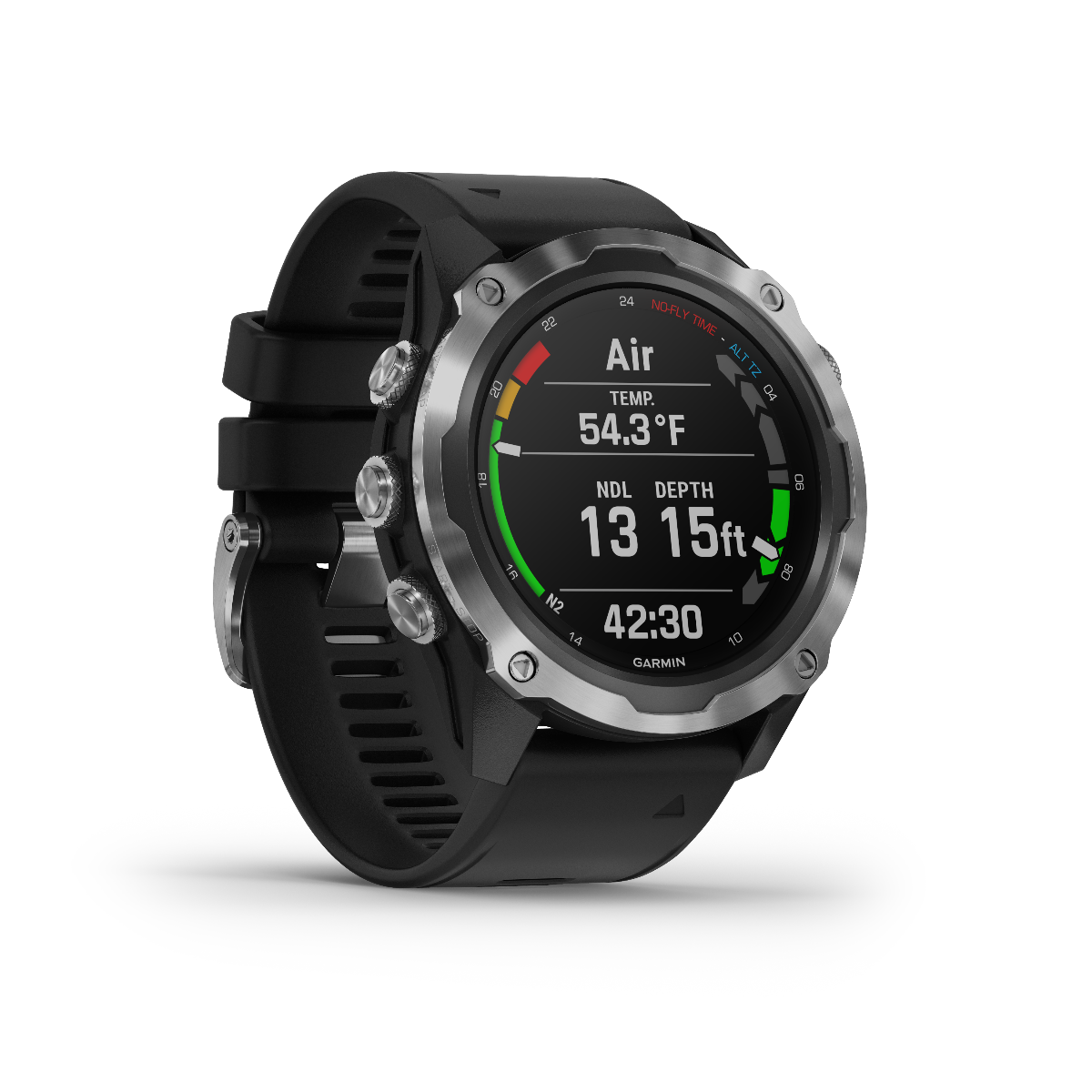 Garmin Descent Mk2, acero inoxidable con correa negra, reloj inteligente náutico para buceadores (010-02132-00)