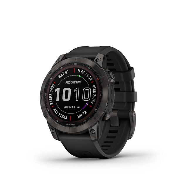 Garmin Fenix 7 Sapphire Solar, Carbon Gray Titanium w/ Black Band (Garmin Certified Refurbished)