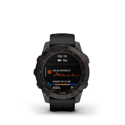 Garmin Fenix 7 Sapphire Solar, Carbon Gray Titanium w/ Black Band (Garmin Certified Refurbished)