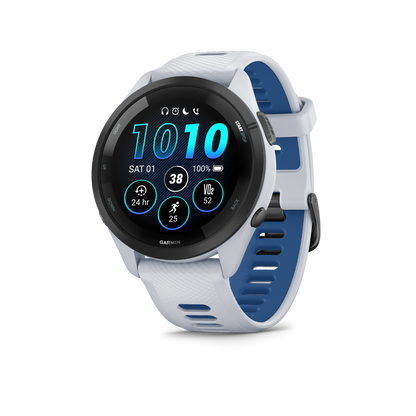 Garmin Forerunner 265, Black Bezel/White Case and White/Blue Band, Fitness GPS Smartwatch for Runners (010-02810-01)