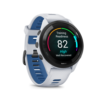 Garmin Forerunner 265, Black Bezel/White Case and White/Blue Band, Fitness GPS Smartwatch for Runners (010-02810-01)