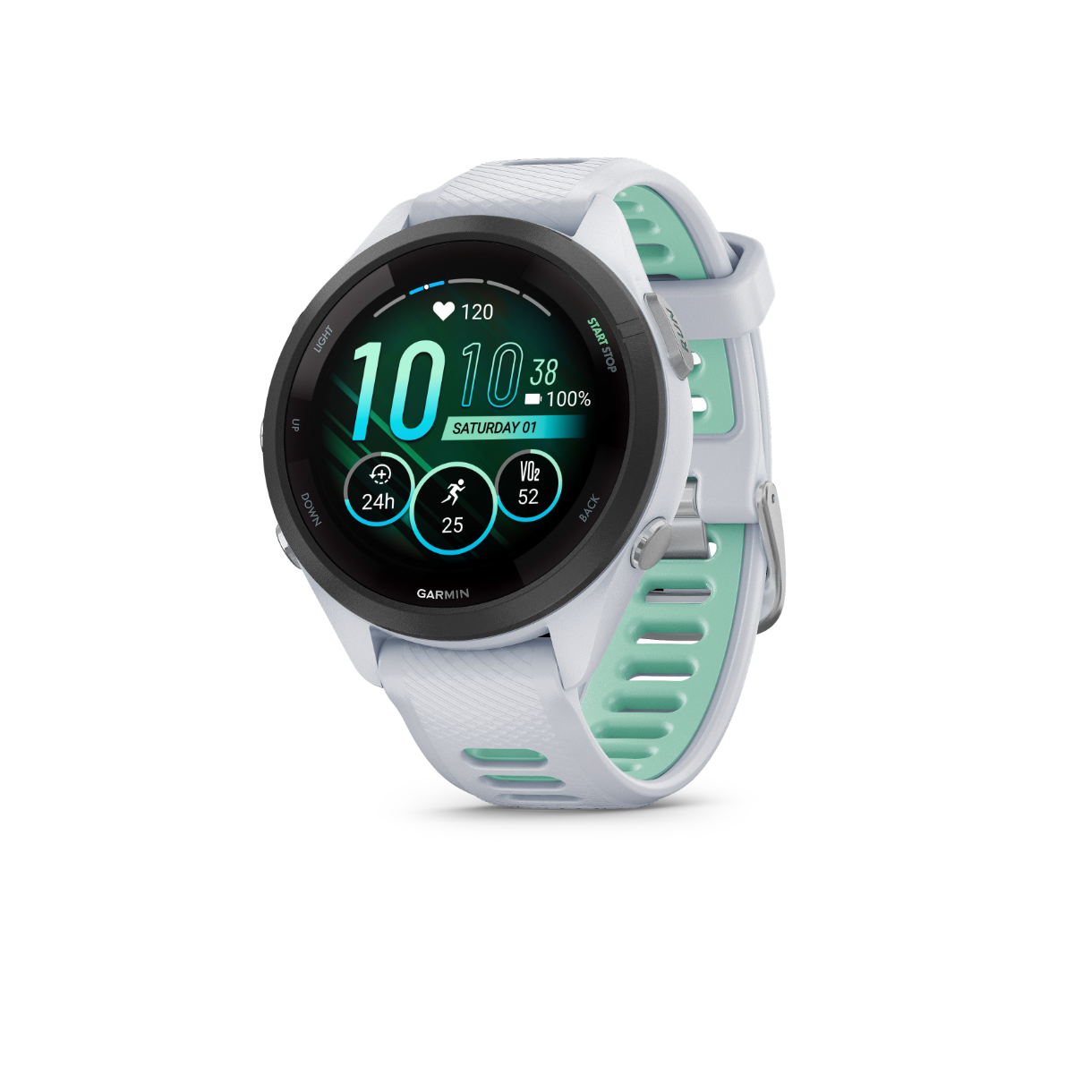 Garmin Forerunner 265S - Black Bezel with Whitestone Case and Whitestone/Neo Tropic Silicone Band