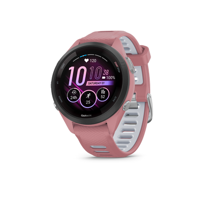 Garmin Forerunner 265S - Black Bezel with Light Pink Case and Light Pink/Whitestone Silicone Band