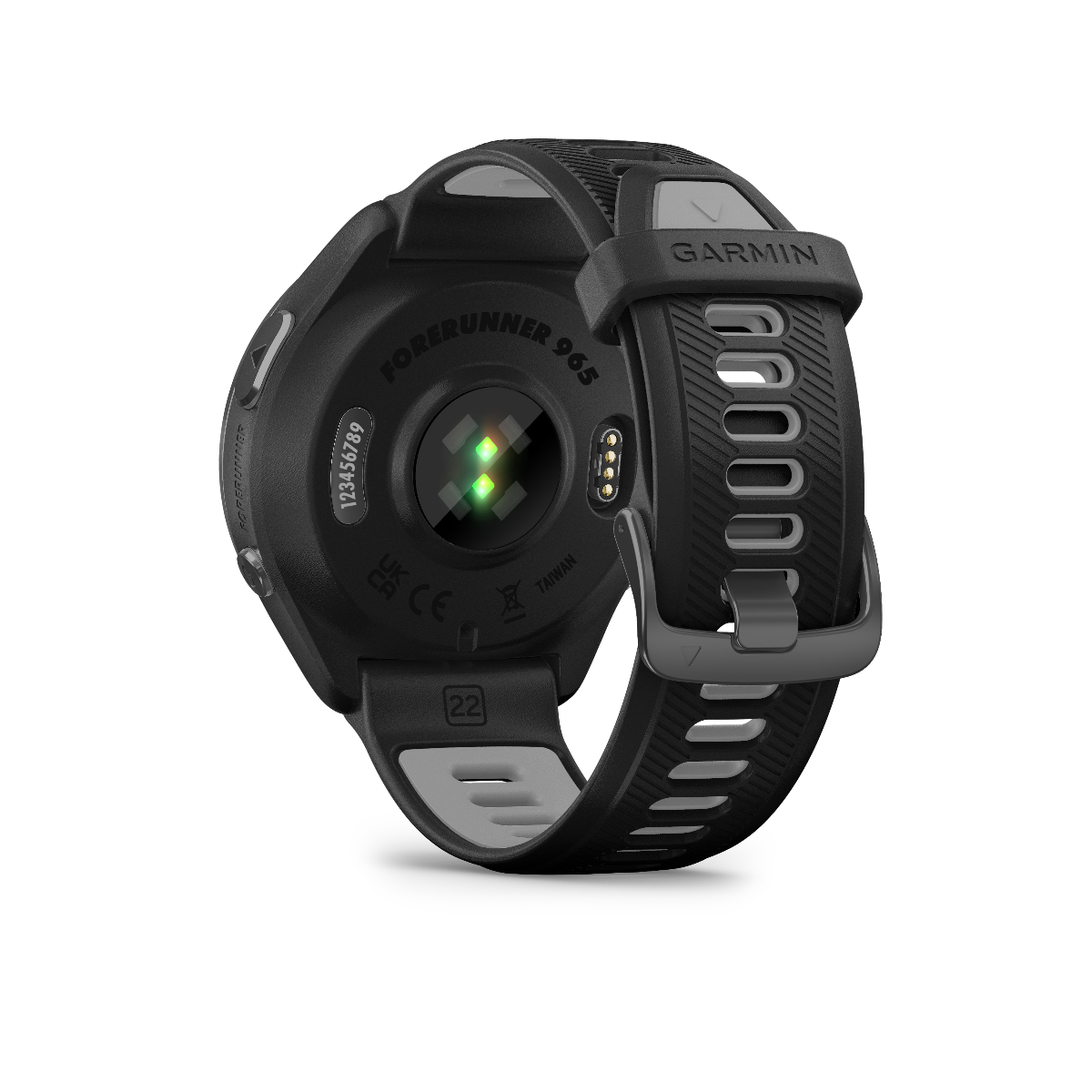 Garmin Forerunner 965, bisel de titanio DLC gris carbono con caja negra y correa de silicona negra/gris polvo 