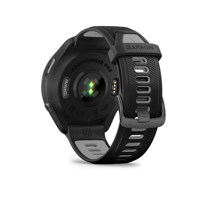 Garmin Forerunner 965, bisel de titanio DLC gris carbono con caja negra y correa de silicona negra/gris polvo 