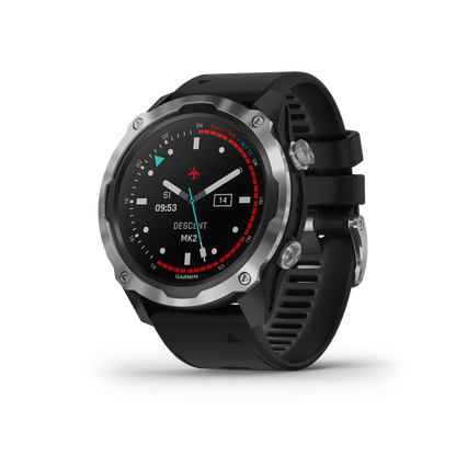 Garmin Descent Mk2, acero inoxidable con correa negra, reloj inteligente náutico para buceadores (010-02132-00)