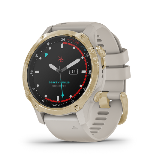 Garmin Descent Mk2S, Light Gold with Light Sand Silicone Band, Marine Smartwatch for Divers (010-02403-00)