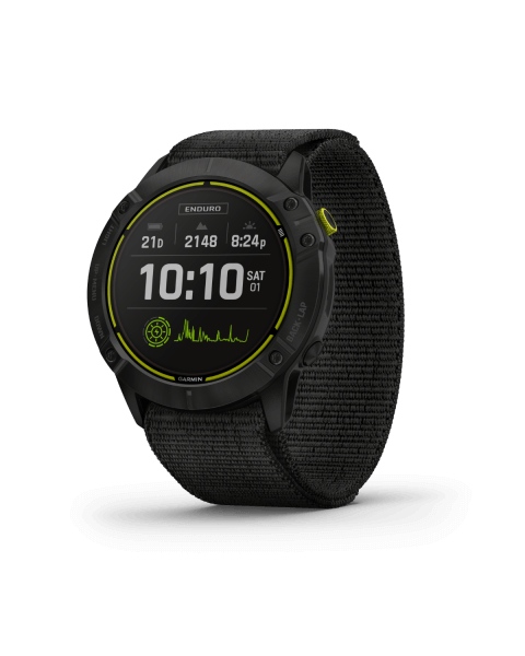 Reloj inteligente Garmin Enduro con GPS de alto rendimiento, titanio DLC gris carbono con correa de nailon UltraFit negra (010-02408-01)