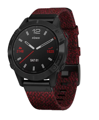 Garmin Fenix 6 Sapphire Black DLC with Heathered Red Nylon Band (010-02158-16)