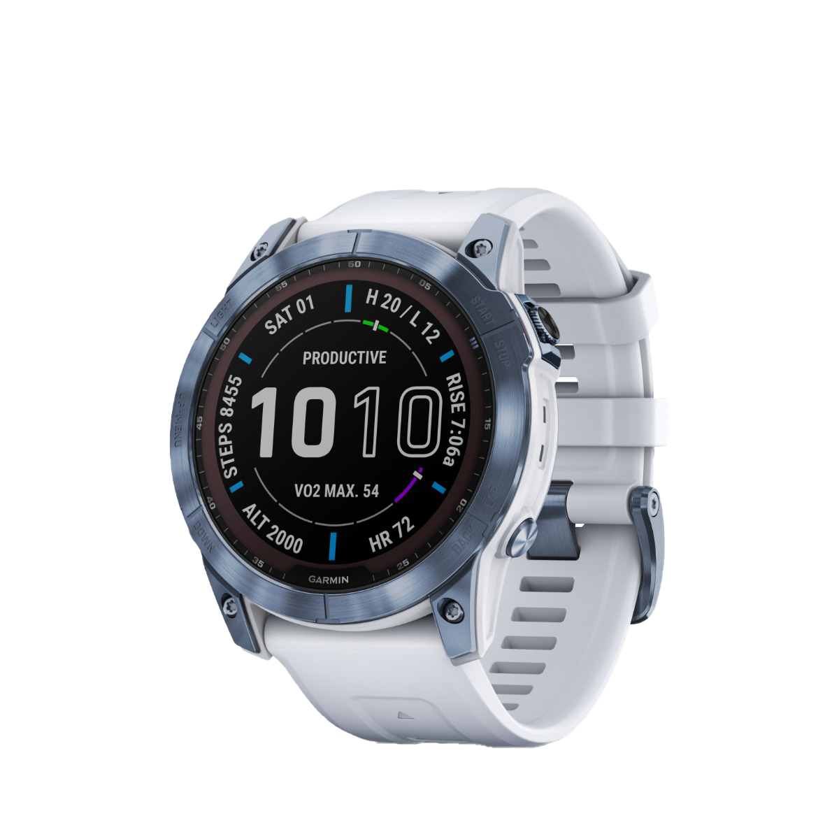 Garmin Fenix ​​7x Sapphire Solar - Titanio DLC azul mineral con correa de piedra blanca (010-02541-14)