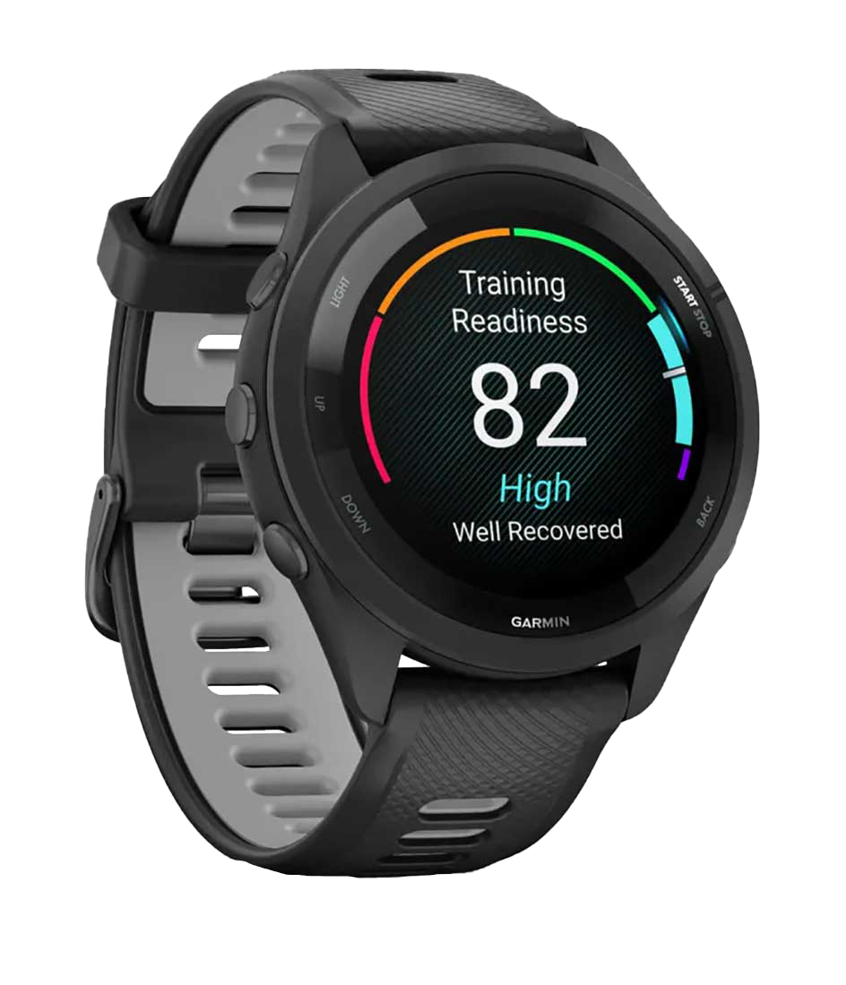 Garmin Forerunner 265, bisel y caja negros con correa negra y gris polvo, reloj inteligente con GPS para corredores (010-02810-00)