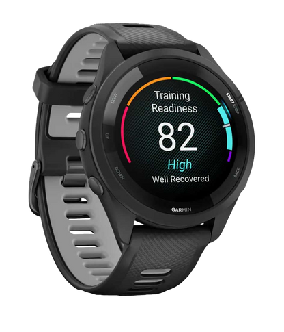 Garmin Forerunner 265, bisel y caja negros con correa negra y gris polvo, reloj inteligente con GPS para corredores (010-02810-00)