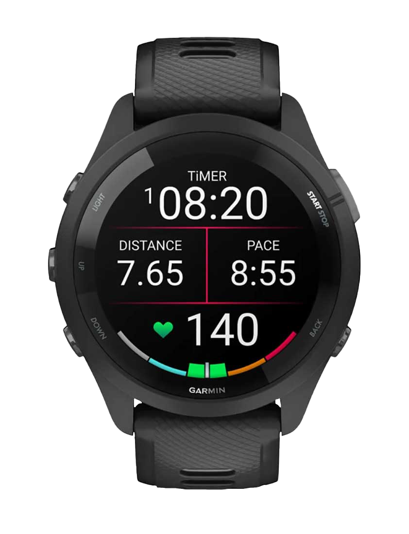 Garmin Forerunner 265, bisel y caja negros con correa negra y gris polvo, reloj inteligente con GPS para corredores (010-02810-00)